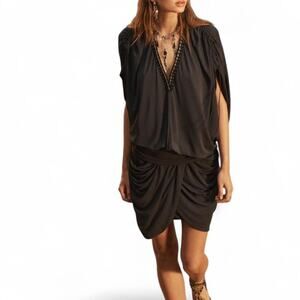 NWT Zara Short Beaded Dress Grey Steel Mini Dress Draped Skirt Sz Small